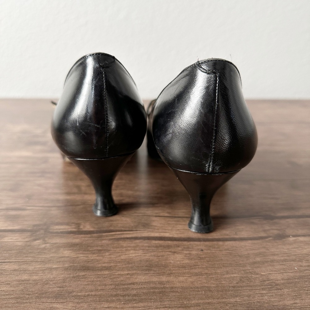 Etienne Aigner Retro Leather Black T-Strap Athena Heels Women's Size 7M - Picture 6 of 10